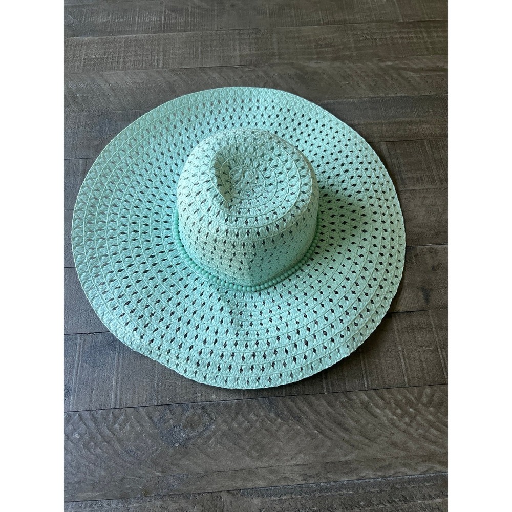 NWOT Foldable Mint Ladies Wide‎ Brim Straw Womens Beach Floppy Summer Sun Visor